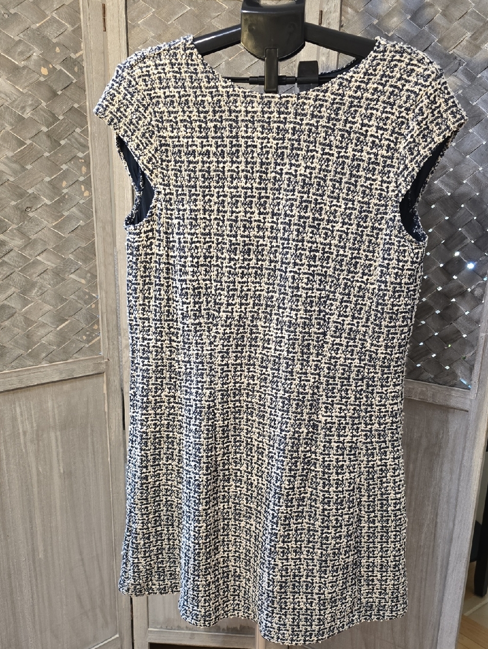 Ann Taylor Navy and White Tweed Cap-Sleeve Shift Dress
